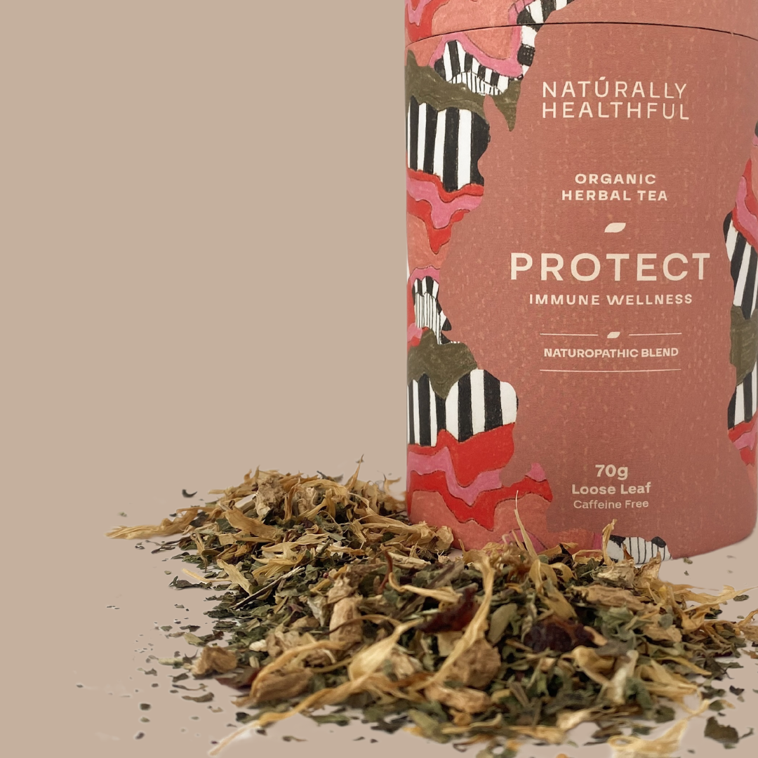 Naturopathic blend of immune wellness tea in cylinder