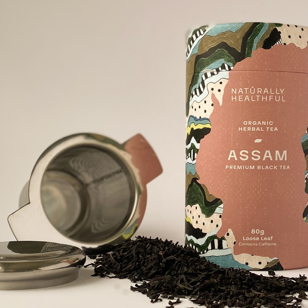 Premium black loose leaf Assam tea with infuser