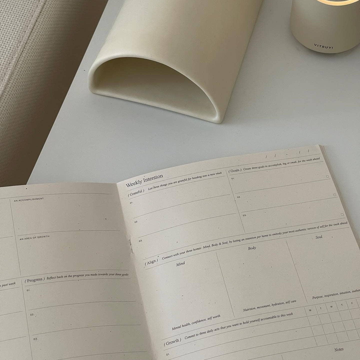Weekly intention setting planner page