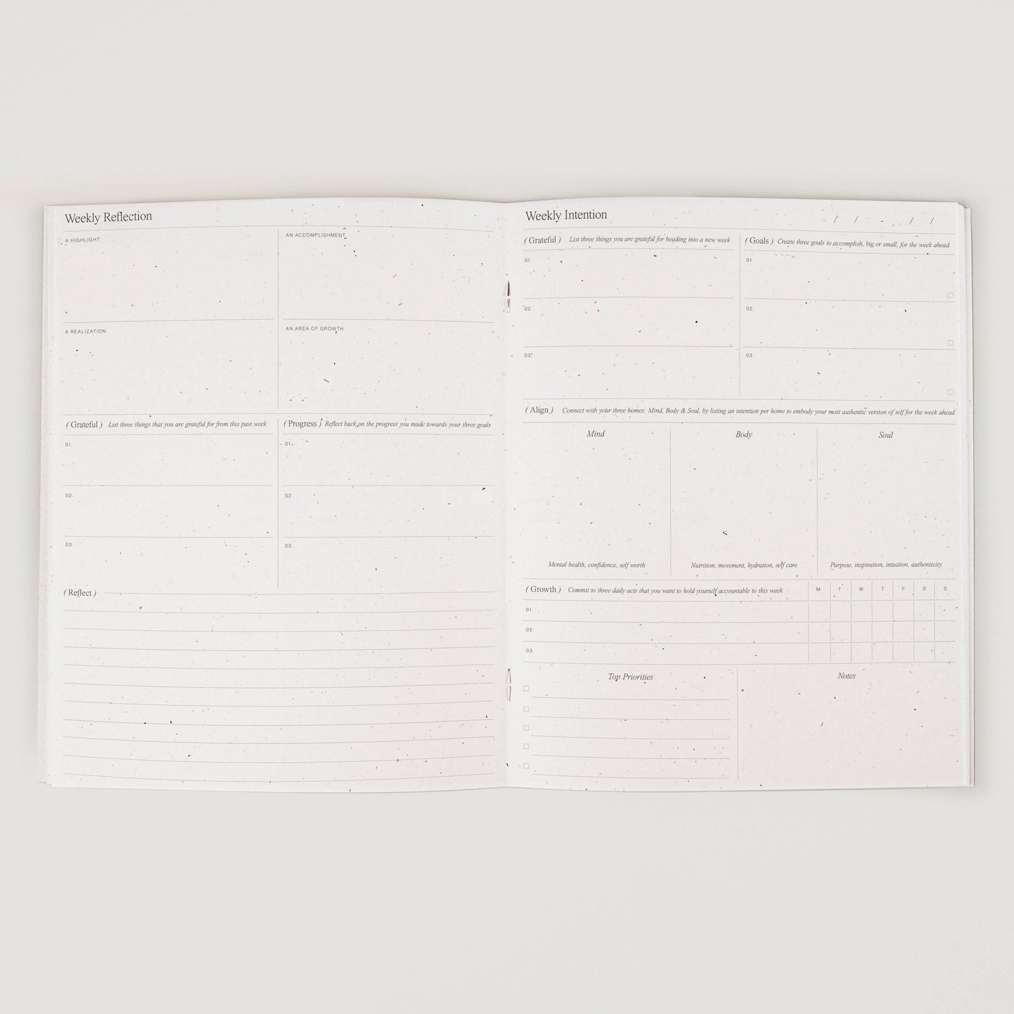 Reflection and intention pages weekly planner