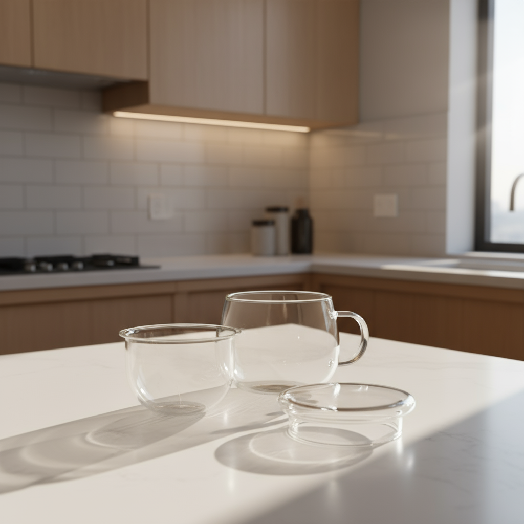 Set of clear glass bowls on a white background