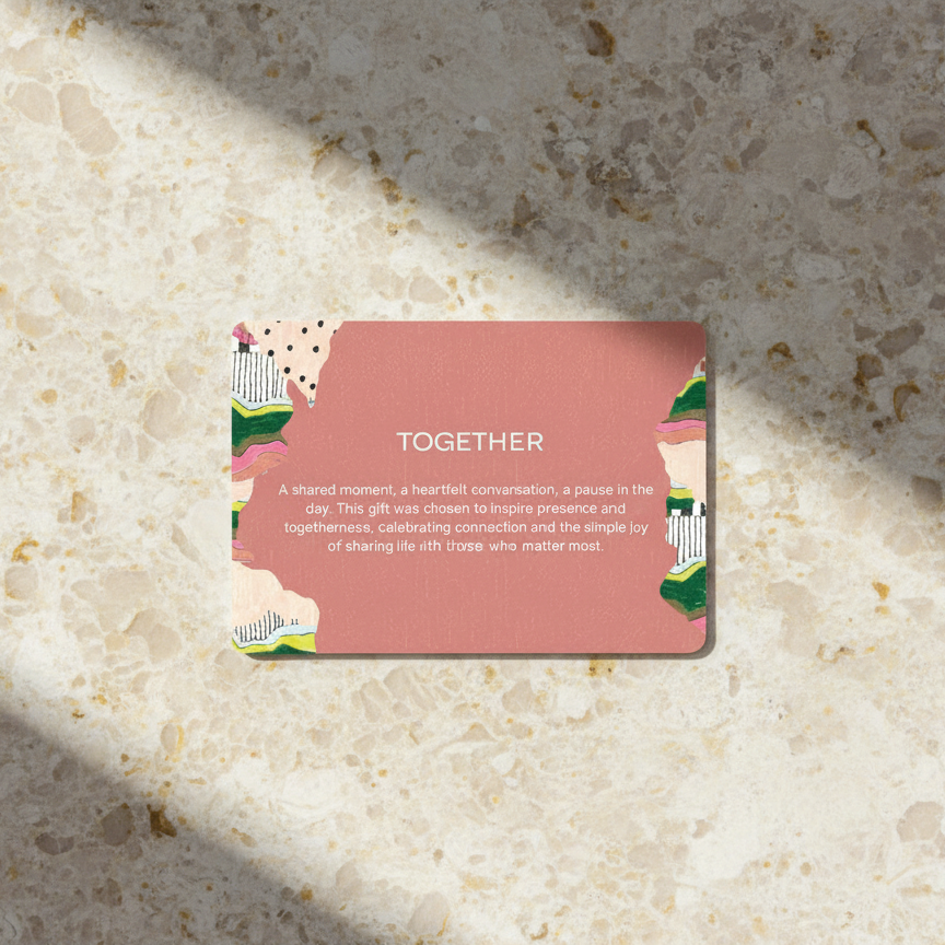 Text 'TOGETHER' with a pink background and decorative elements on the sides.